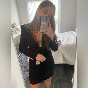 ZARA Black Blazer Dress Size Small/ M DRAPED JACKET DRESS MINI BLACK BLAZER